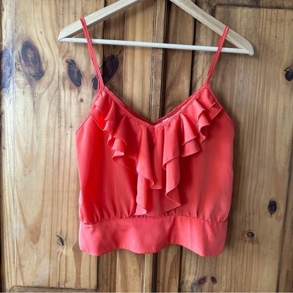 Vintage Y2K Tramp Ruffled Sleeveless Blouse Tank Salmon Coral Orange - Medium - Picture 1 of 11